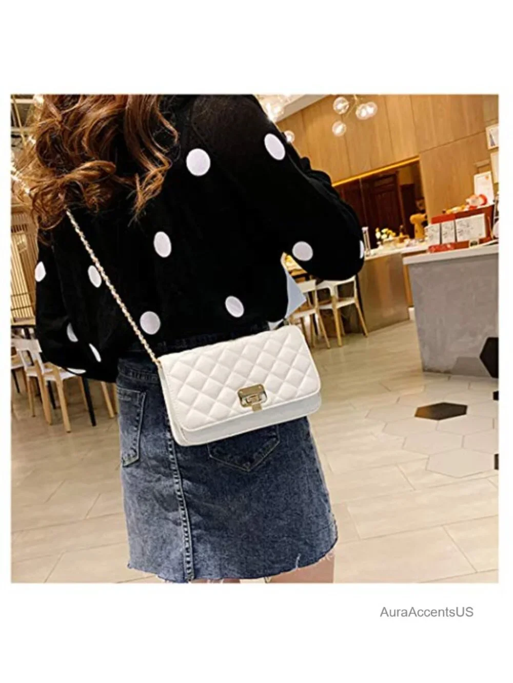 Quilted PU Leather Crossbody Bag with Chain Strap Shoulder Bag